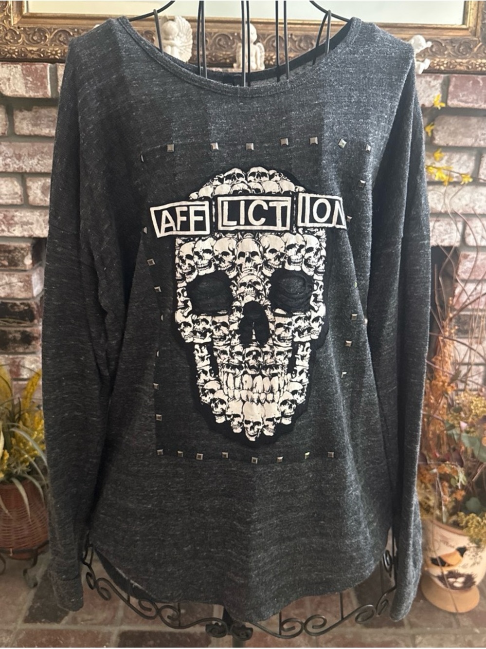 Affliction Black Premium Women's S Buckle T-Back Racerback Tunic Skull Studded